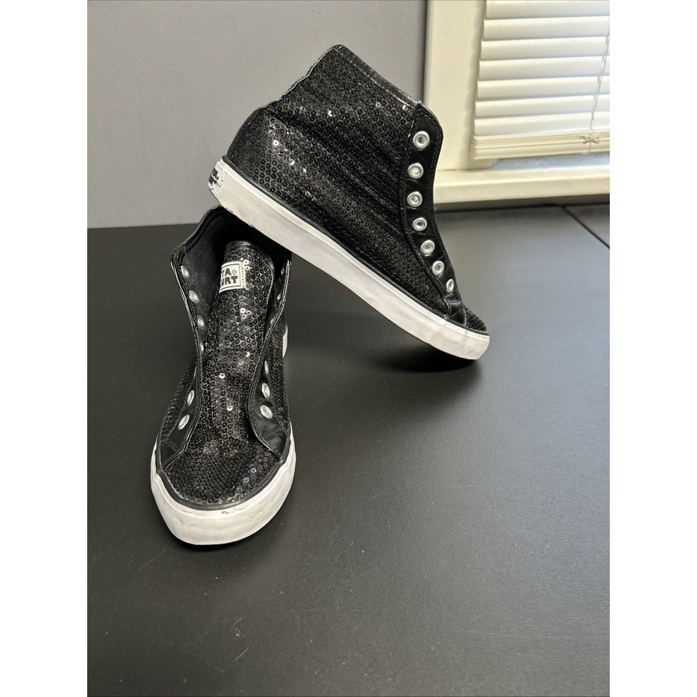 Gotta Flurt Women's 6 Black Sneakers Sequin‎ Hi Tops Disco Glam Funky Punk